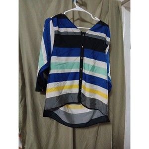 Cynthis Rowley Blouse Long Sleeve Striped Medium Bold Multicolor RN31104